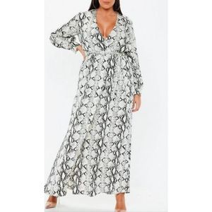 Missguided Plus long sleeve maxi dress in snake